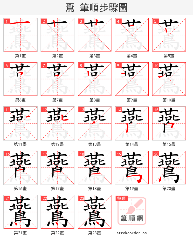 鷰 的笔顺分步演示