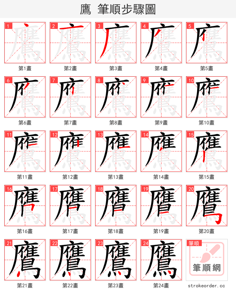 鷹 的笔顺分步演示