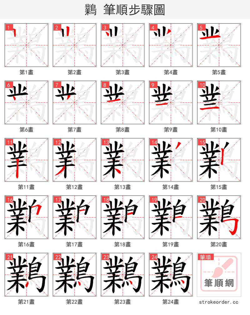 鸈 的笔顺分步演示