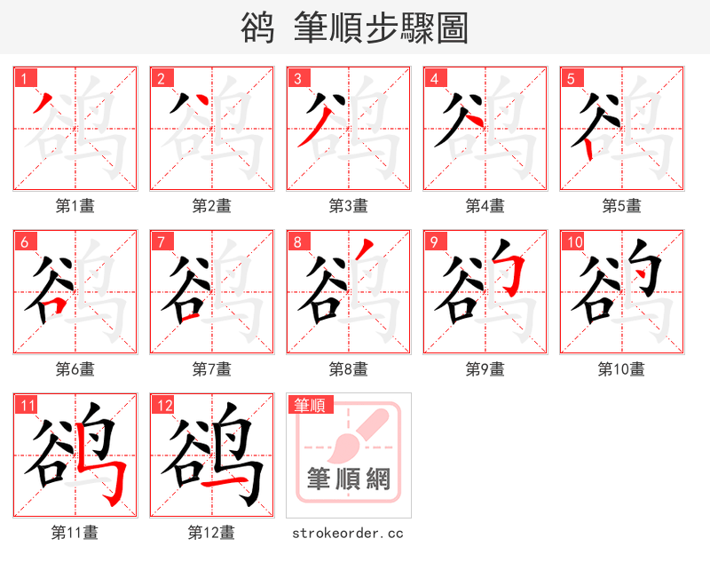 鹆 的笔顺分步演示