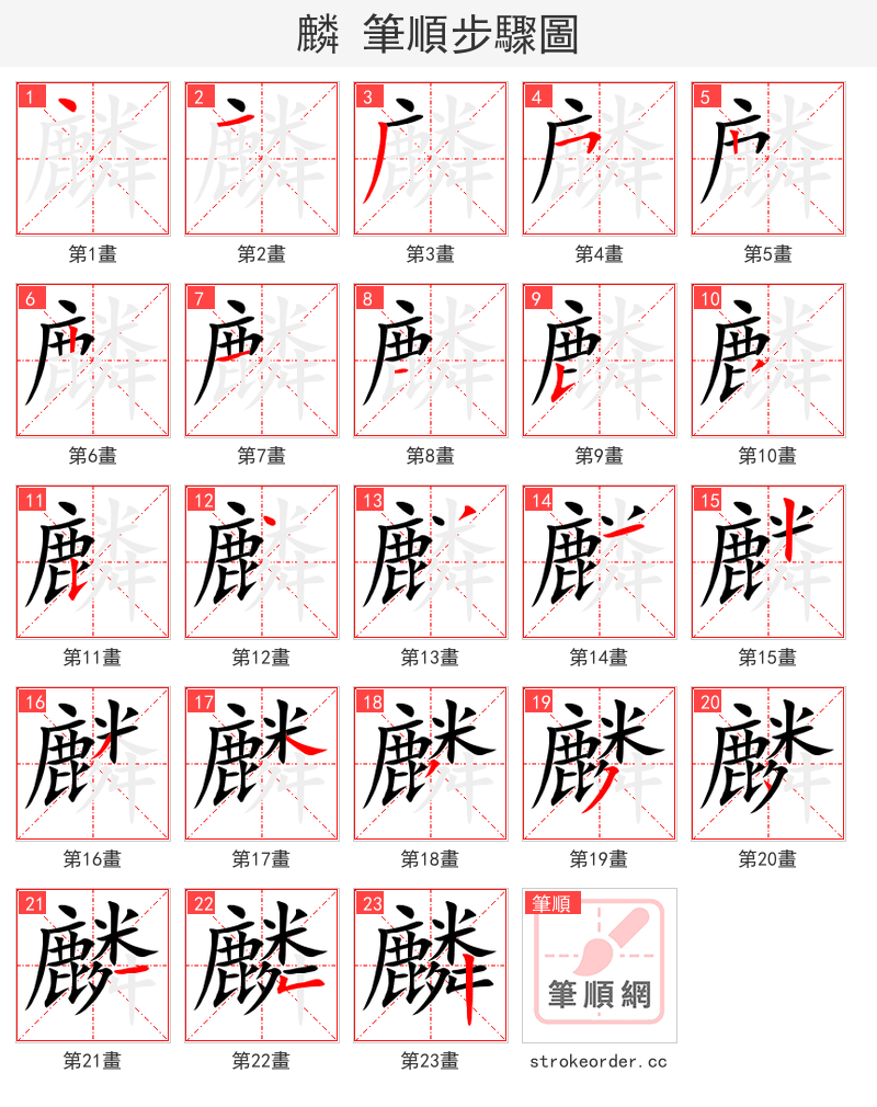 麟 的笔顺分步演示