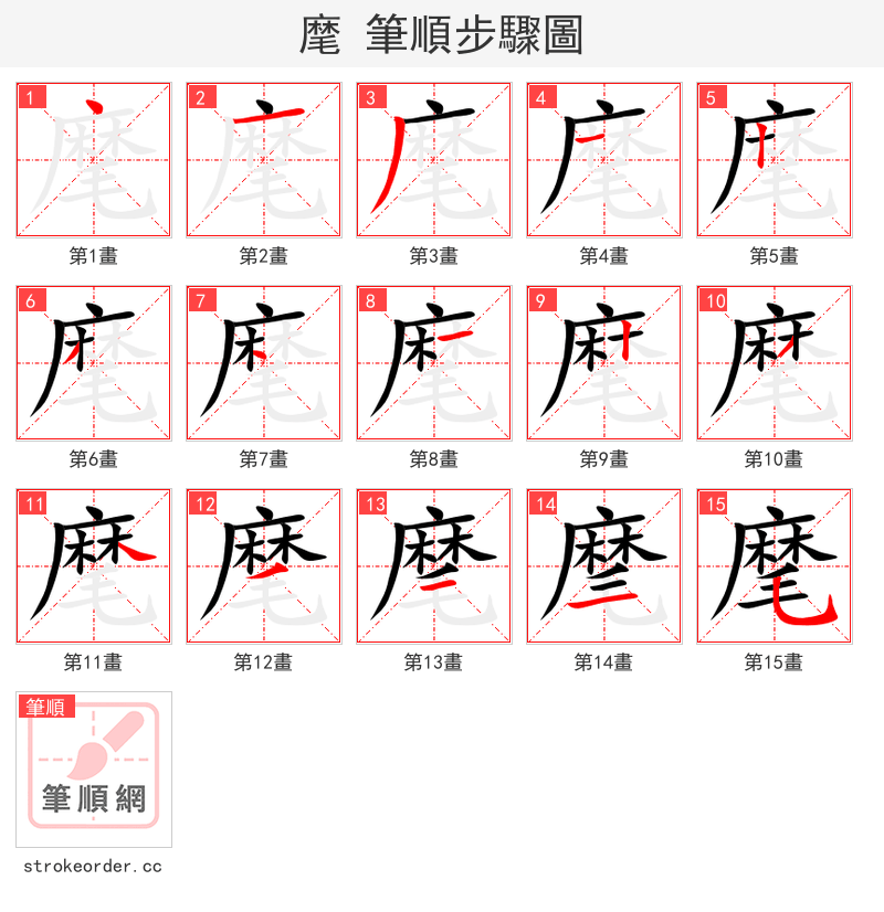 麾 的笔顺分步演示