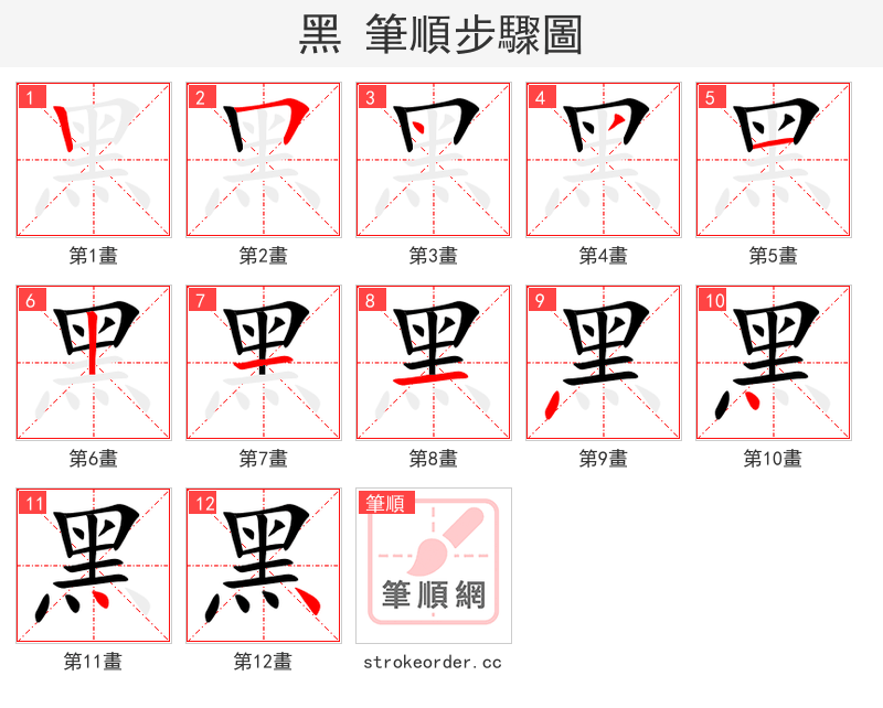 黑 的笔顺分步演示
