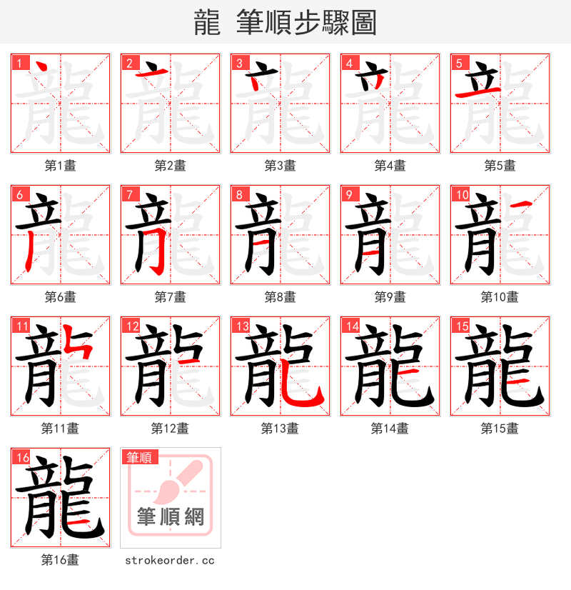 龍 的笔顺分步演示