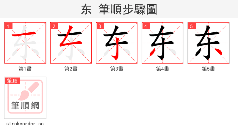 东 的笔顺分步演示（一笔一画写字）