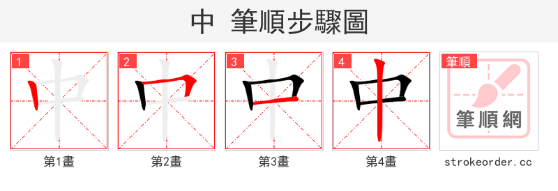 中 的笔顺分步演示（一笔一画写字）