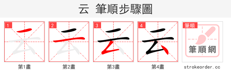 云 的笔顺分步演示（一笔一画写字）