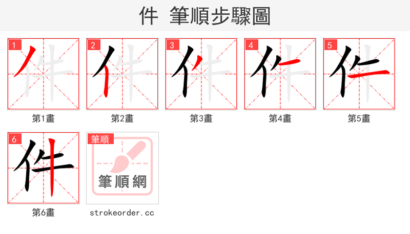 stroke order steps of 件