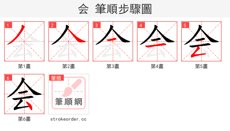 会 的笔顺分步演示（一笔一画写字）