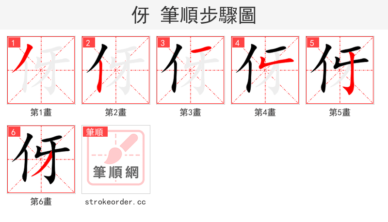 伢 的笔顺分步演示（一笔一画写字）