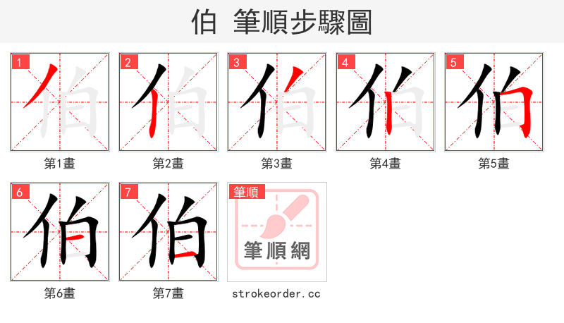 stroke order steps of 伯