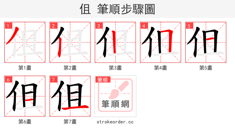 伹 的笔顺分步演示（一笔一画写字）