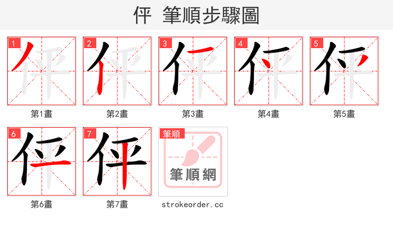 伻 的笔顺分步演示（一笔一画写字）