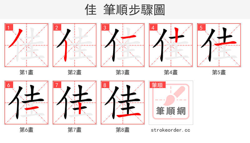 佳 的笔顺分步演示（一笔一画写字）