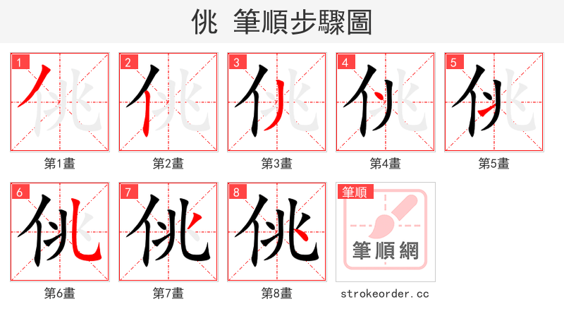 佻 的笔顺分步演示（一笔一画写字）