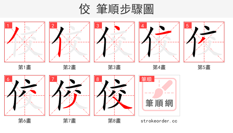 stroke order steps of 佼