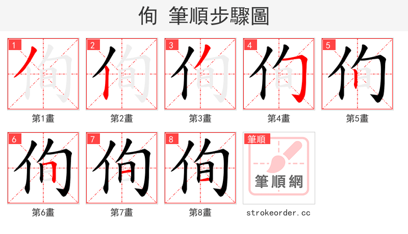 侚 的笔顺分步演示（一笔一画写字）