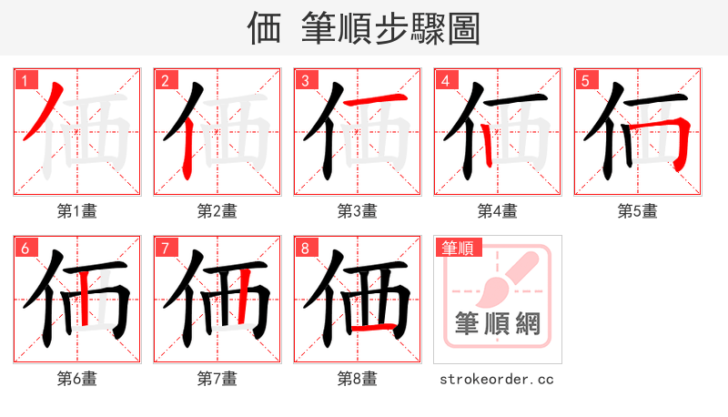 価 的笔顺分步演示（一笔一画写字）