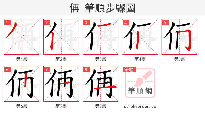侢 的笔顺分步演示（一笔一画写字）