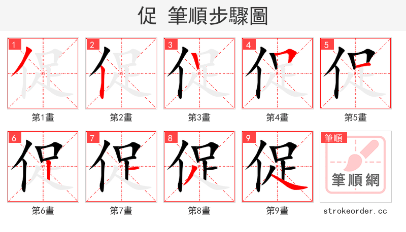 促 的笔顺分步演示（一笔一画写字）