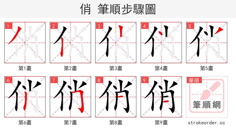 stroke order steps of 俏