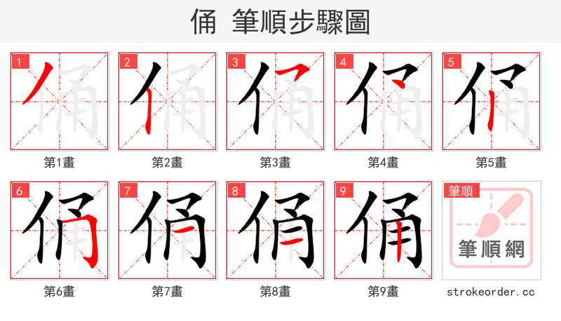 俑 的笔顺分步演示（一笔一画写字）
