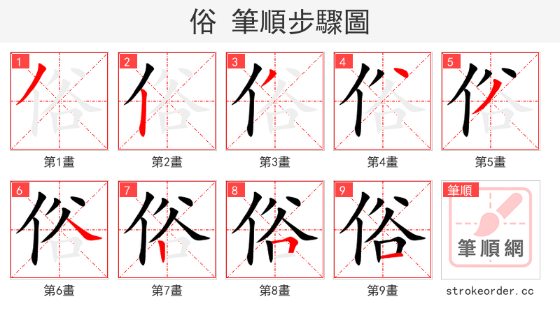 俗 的笔顺分步演示（一笔一画写字）