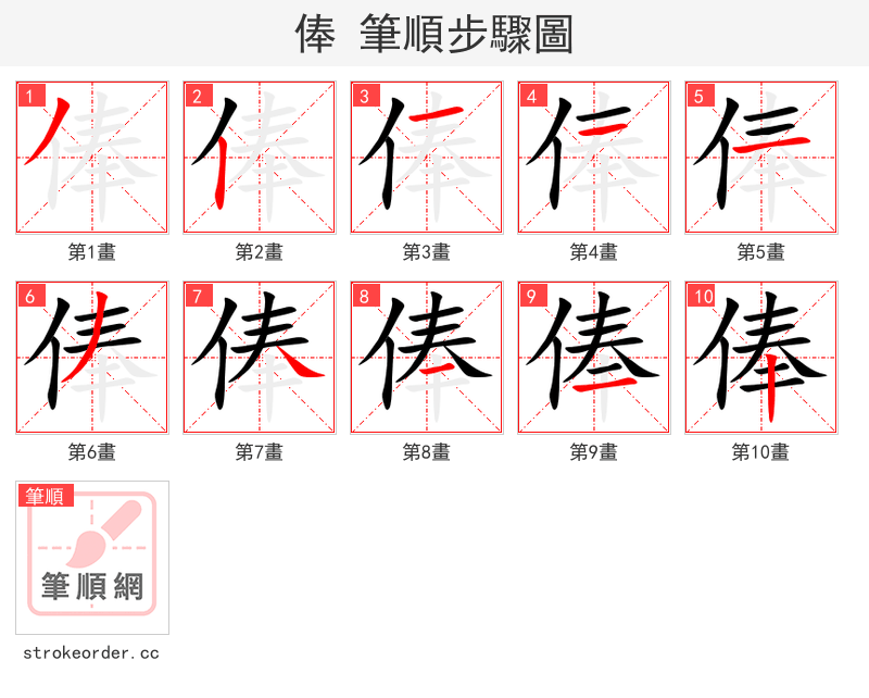俸 的笔顺分步演示（一笔一画写字）