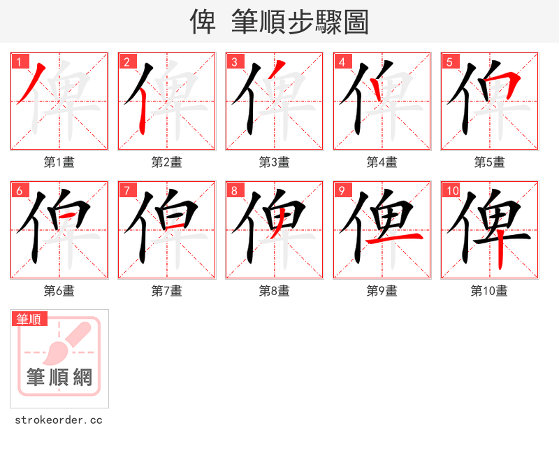 stroke order steps of 俾