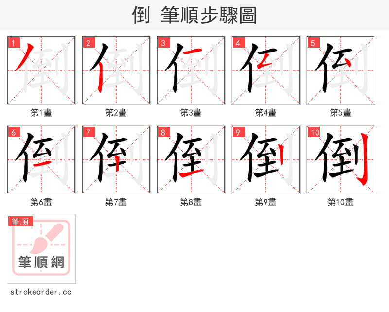 倒 的笔顺分步演示（一笔一画写字）