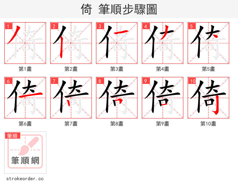 倚 的笔顺分步演示（一笔一画写字）
