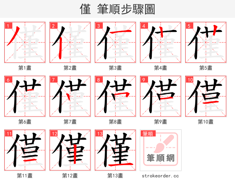僅 的笔顺分步演示（一笔一画写字）