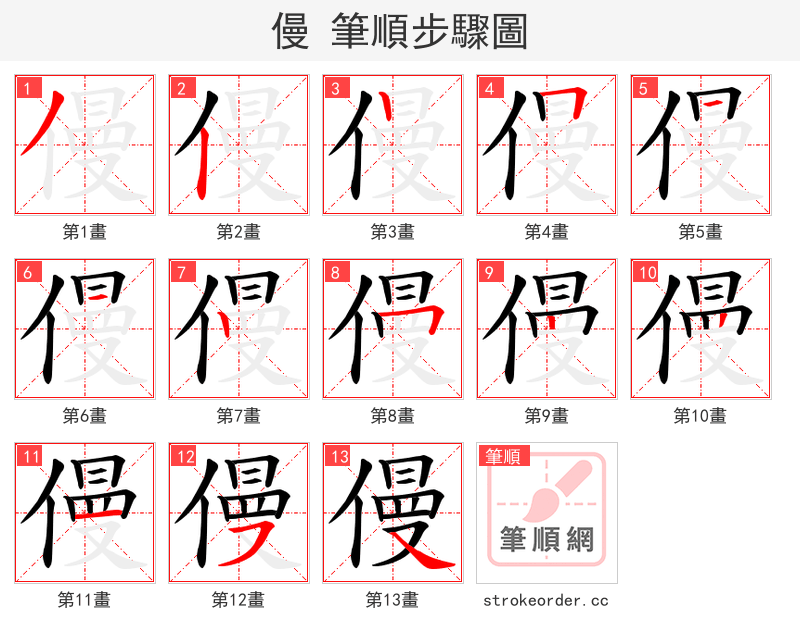 僈 的笔顺分步演示（一笔一画写字）