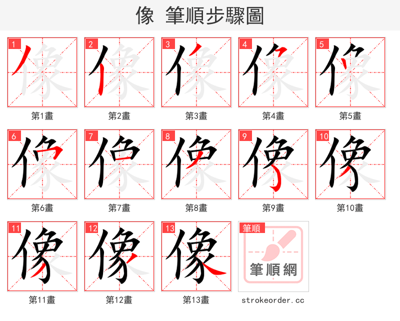 像 的笔顺分步演示（一笔一画写字）