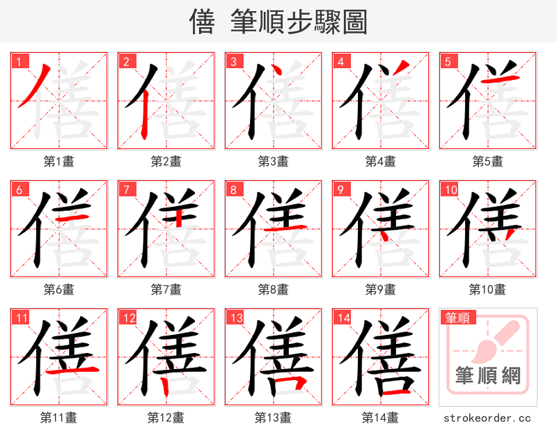 僐 的笔顺分步演示（一笔一画写字）