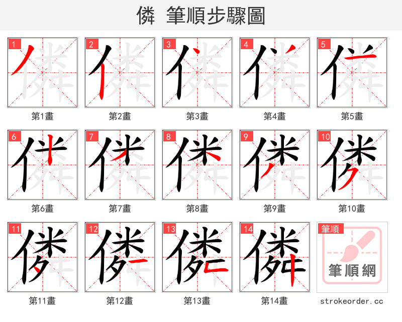 僯 的笔顺分步演示（一笔一画写字）