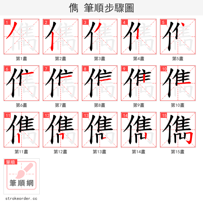 儁 的笔顺分步演示（一笔一画写字）