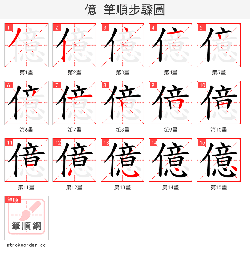 億 的笔顺分步演示（一笔一画写字）