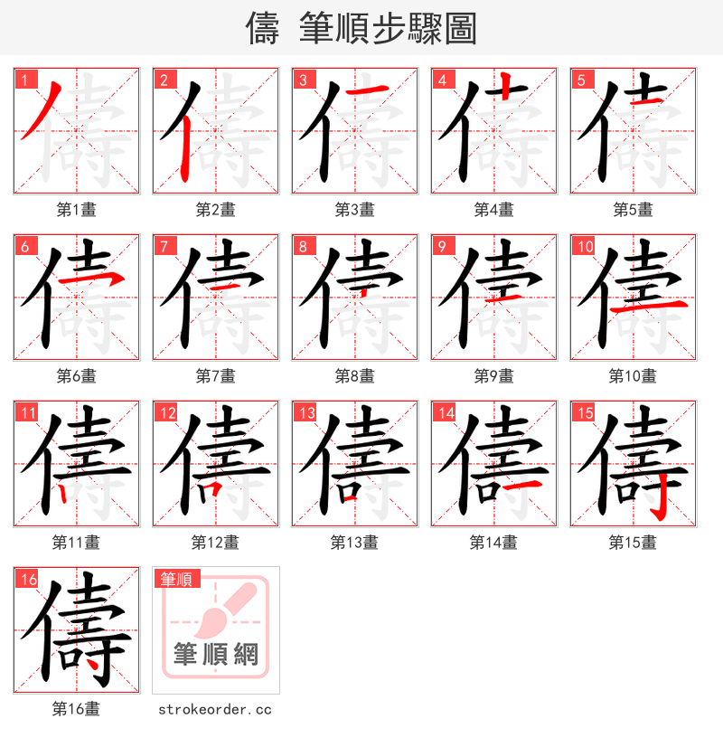 儔 的笔顺分步演示（一笔一画写字）