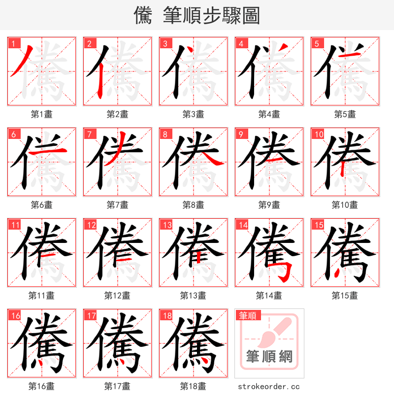 儯 的笔顺分步演示（一笔一画写字）