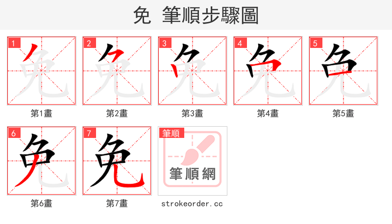 免 的笔顺分步演示（一笔一画写字）
