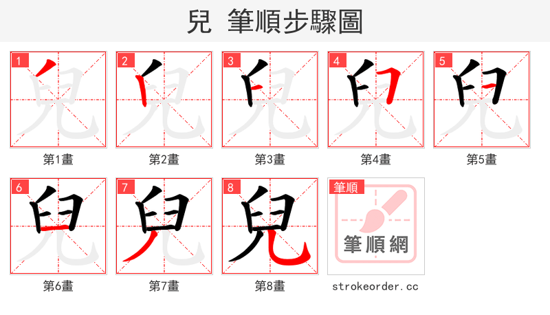 兒 的笔顺分步演示（一笔一画写字）