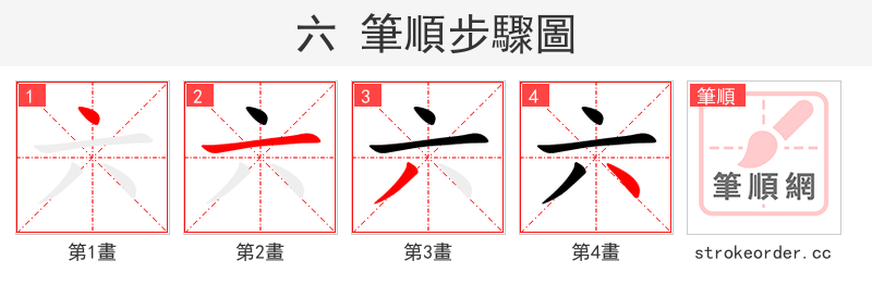 六 的笔顺分步演示（一笔一画写字）