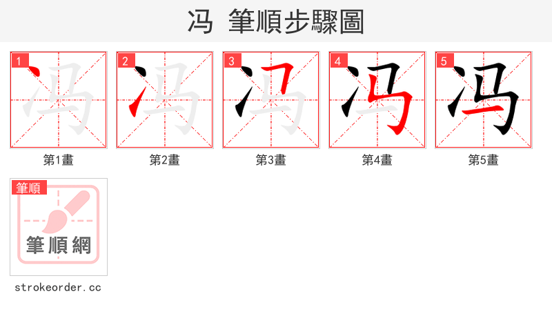 冯 的笔顺分步演示（一笔一画写字）