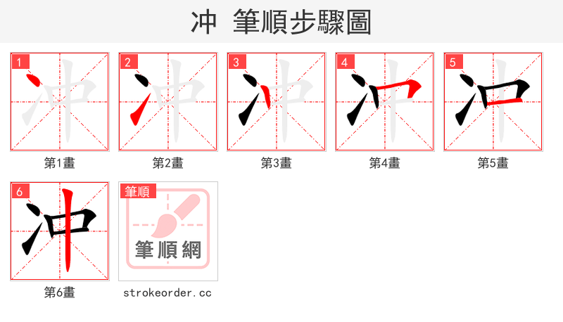 冲 的笔顺分步演示（一笔一画写字）