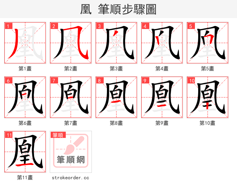 凰 的笔顺分步演示（一笔一画写字）