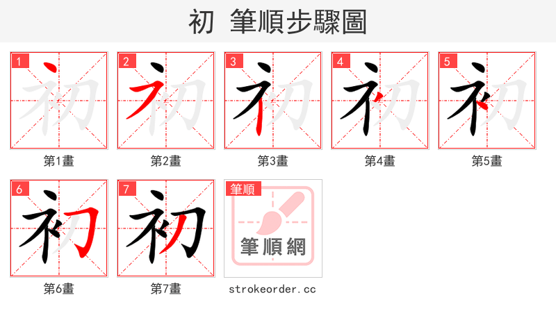 初 的笔顺分步演示（一笔一画写字）