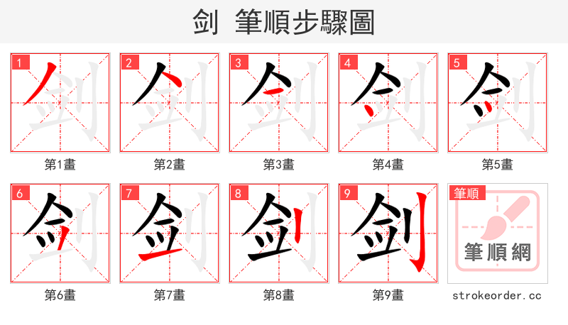 stroke order steps of 剑