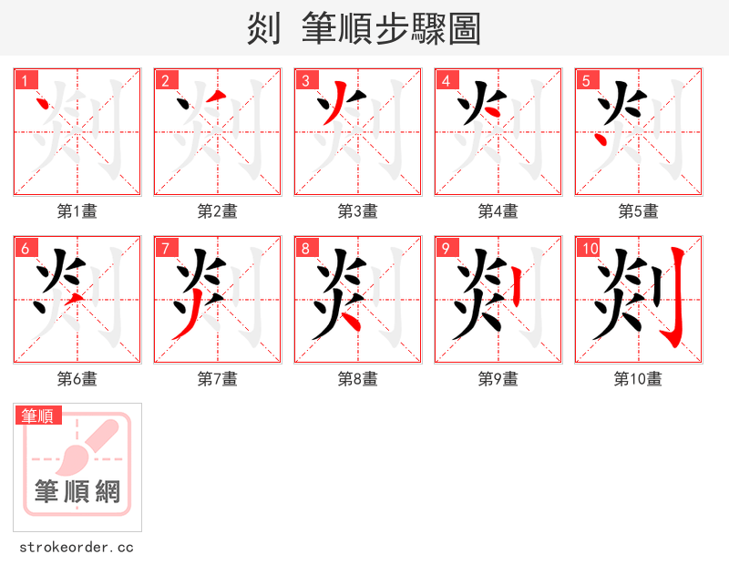 剡 的笔顺分步演示（一笔一画写字）