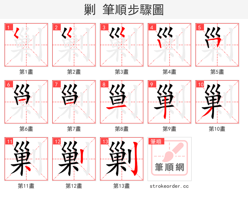 剿 的笔顺分步演示（一笔一画写字）